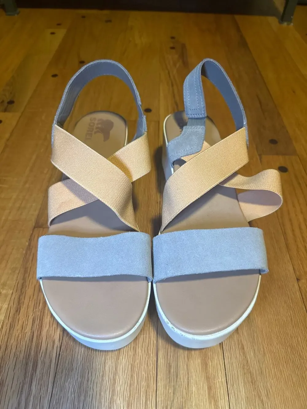 Sorel Cameron Flatform Slingback Sandals Gray Peach Womens Sz 10
